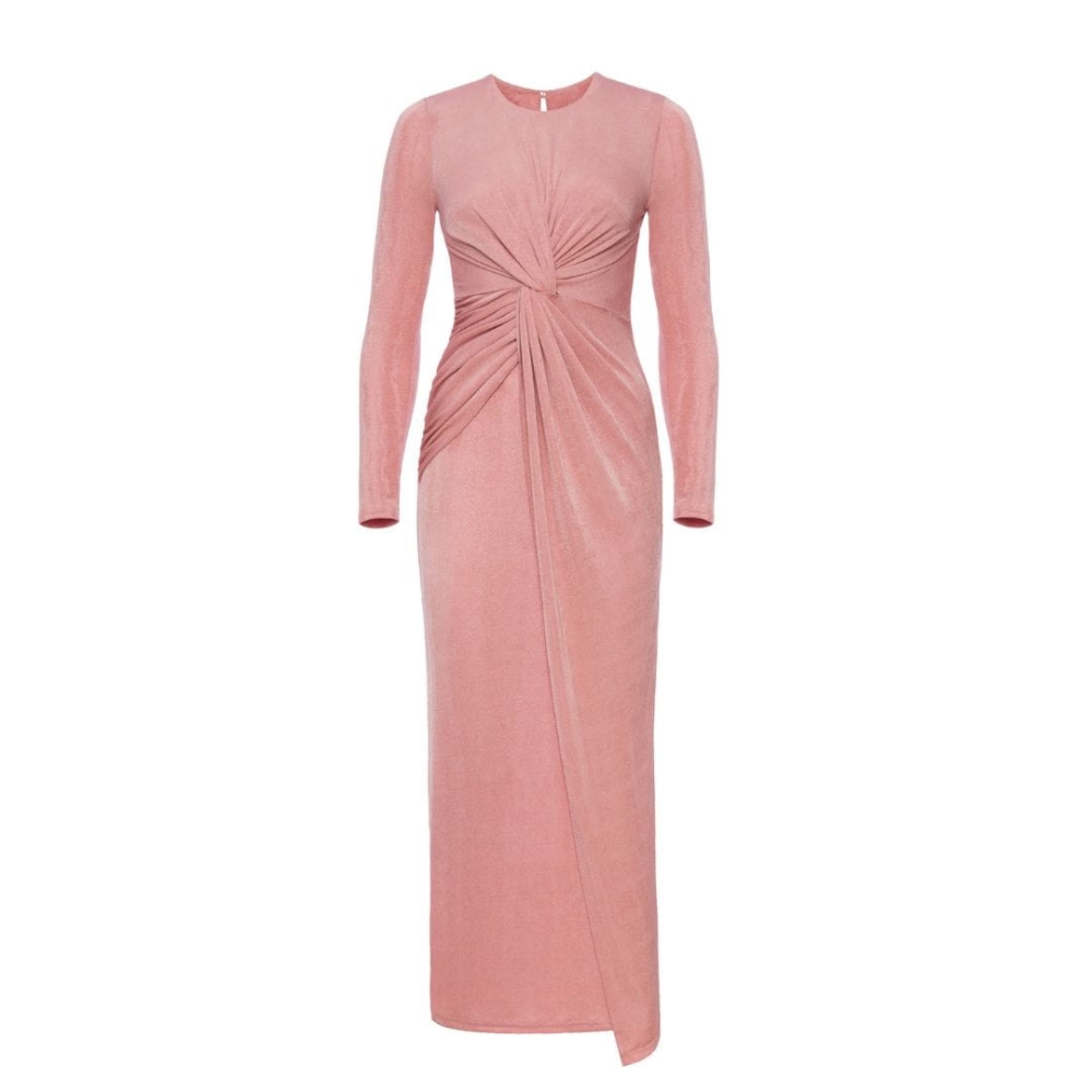 Pudrowo różowa długa sukienka z długim rękawem Hailey by Swing