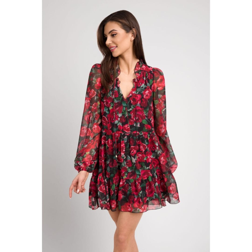 Luźna sukienka boho w czerwone kwiaty Aurelia by Swing