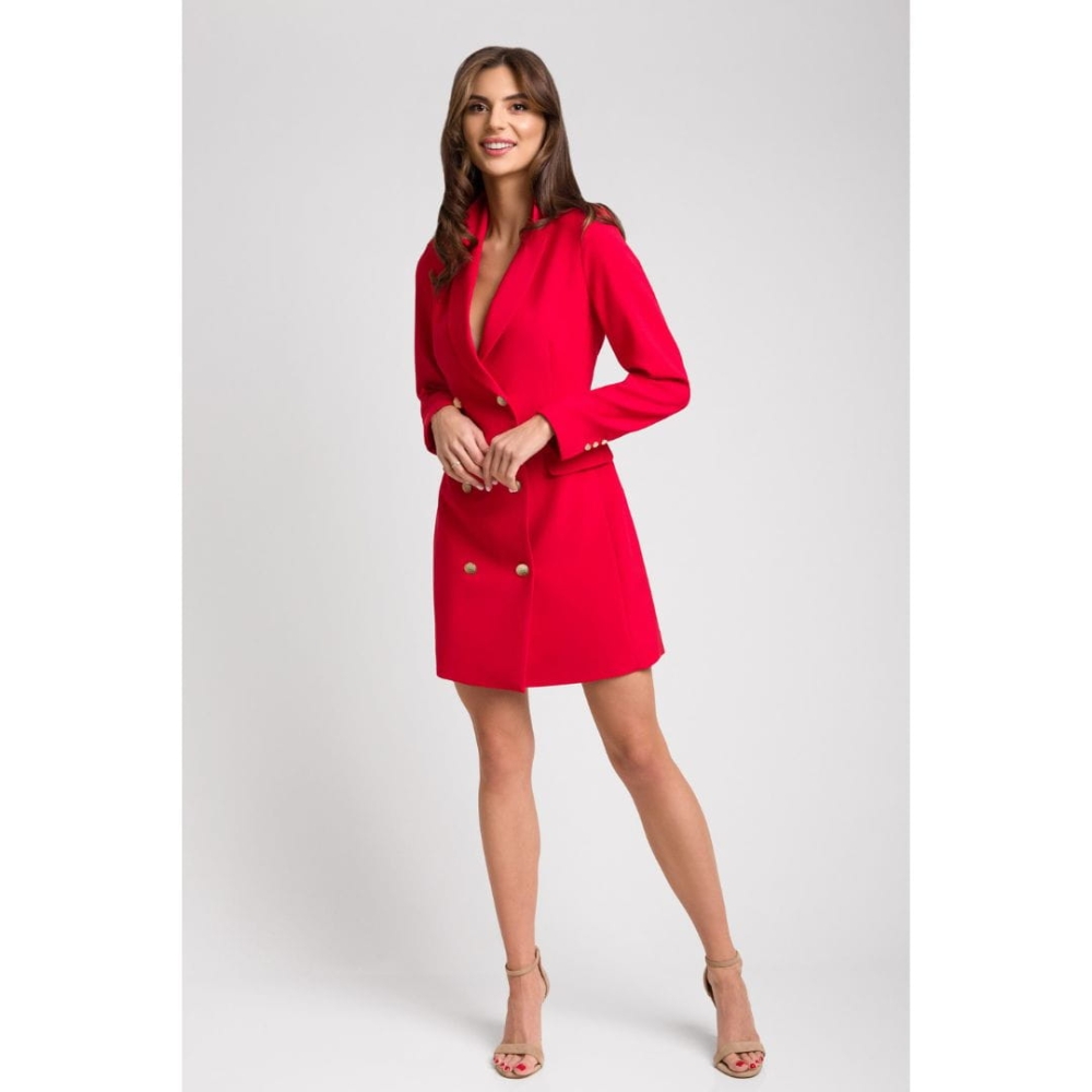Czerwona elegancka sukienka o kroju marynarki ze złotymi guzikami CORA  by Swing