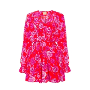 Sukienka przed kolano w kwiatowy wzór na czerwonym tle  Belagio by Swing