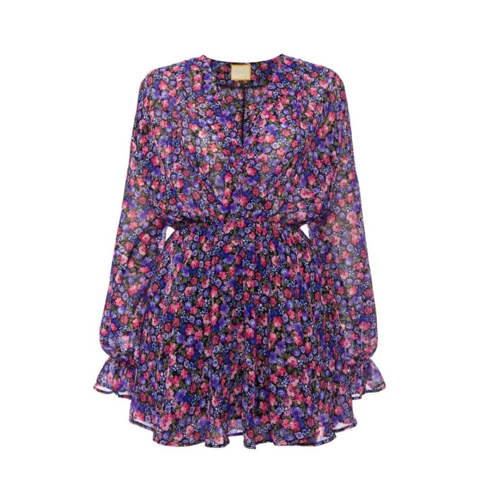 Jesienna sukienka z dekoltem V w drobne kwiatki Belagio by Swing