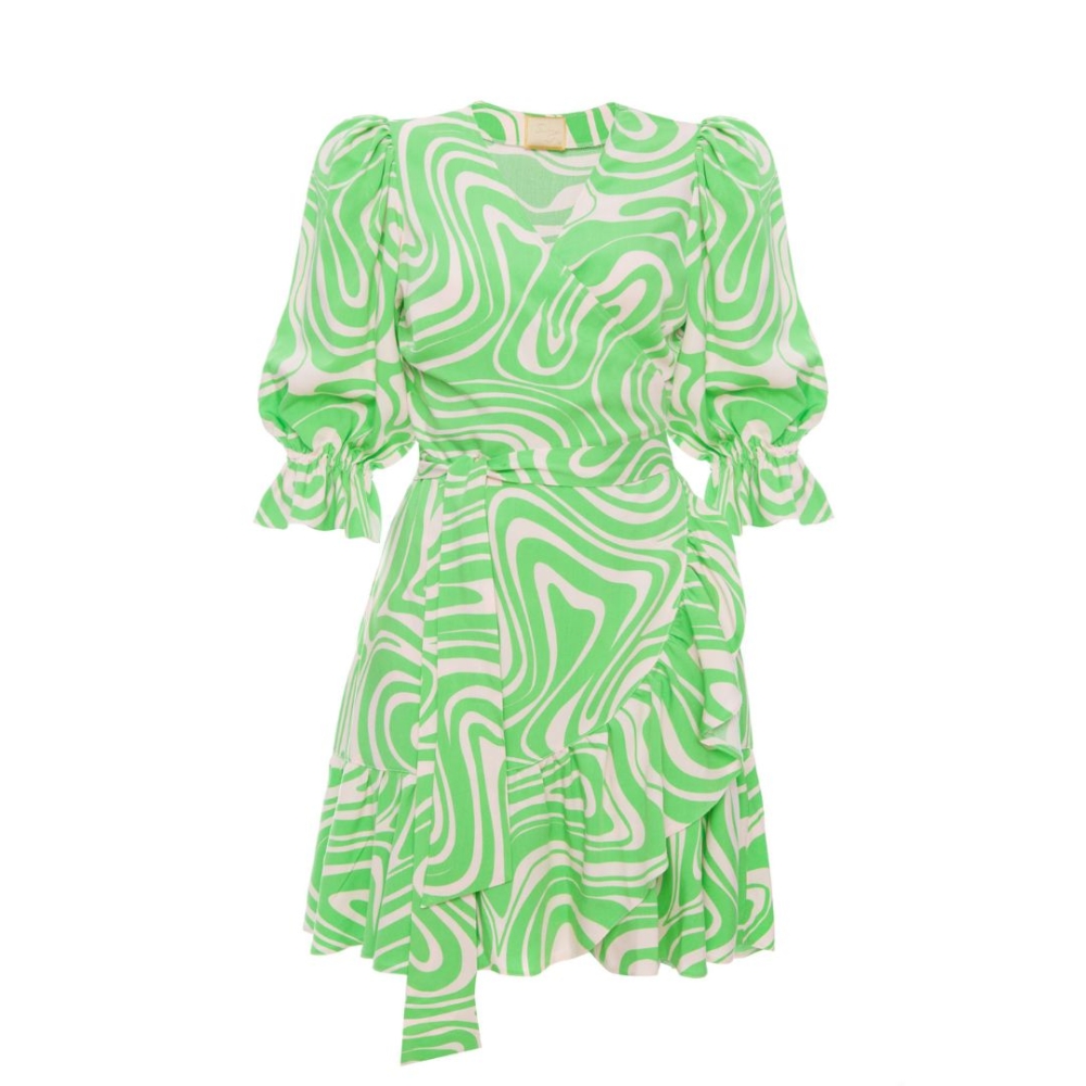 Kopertowa kolorowa sukienka z falbanką Nina by Swing