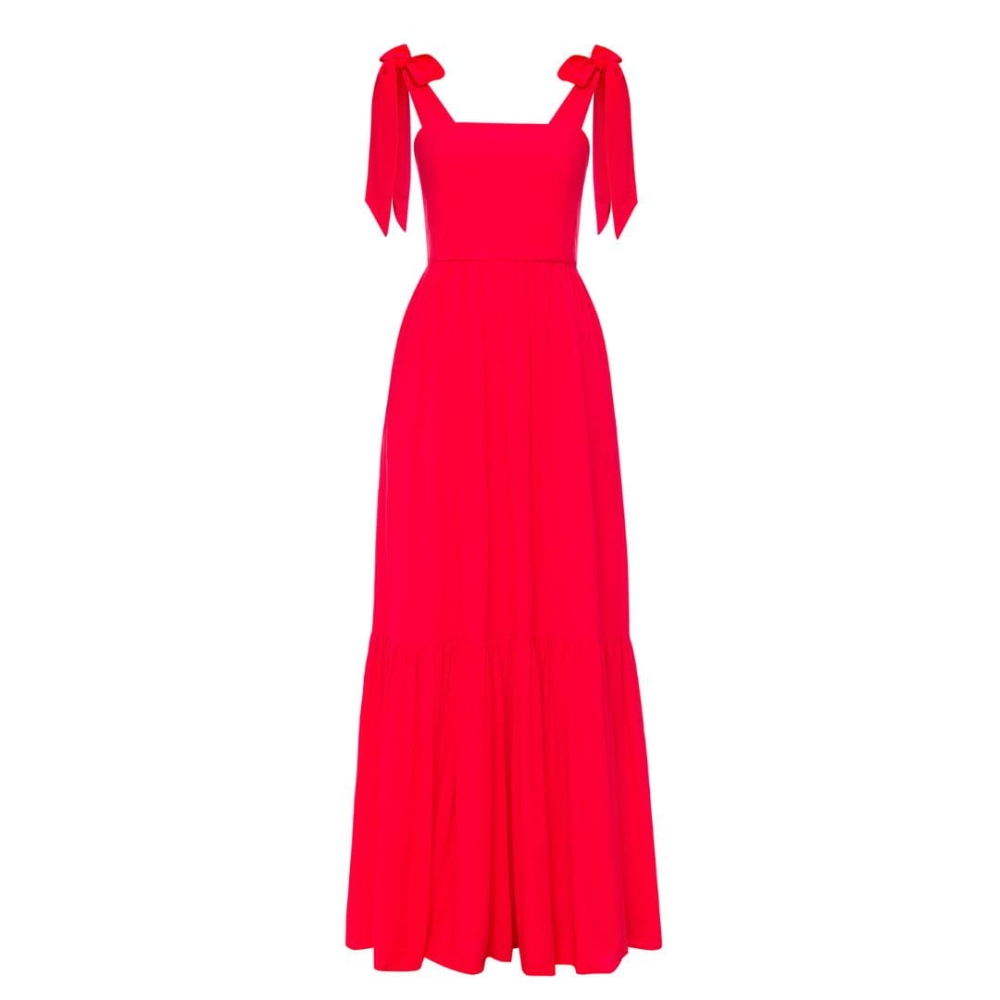 Czerwona długa sukienka maxi z kokardami przy ramiączkach Dreamy by Swing