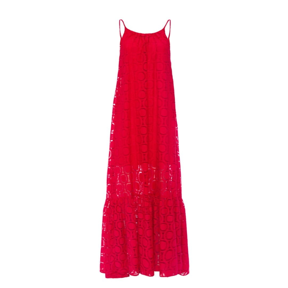 Długa czerwona sukienka na cienkich ramiączkach z odkrytymi plecami Paradise red