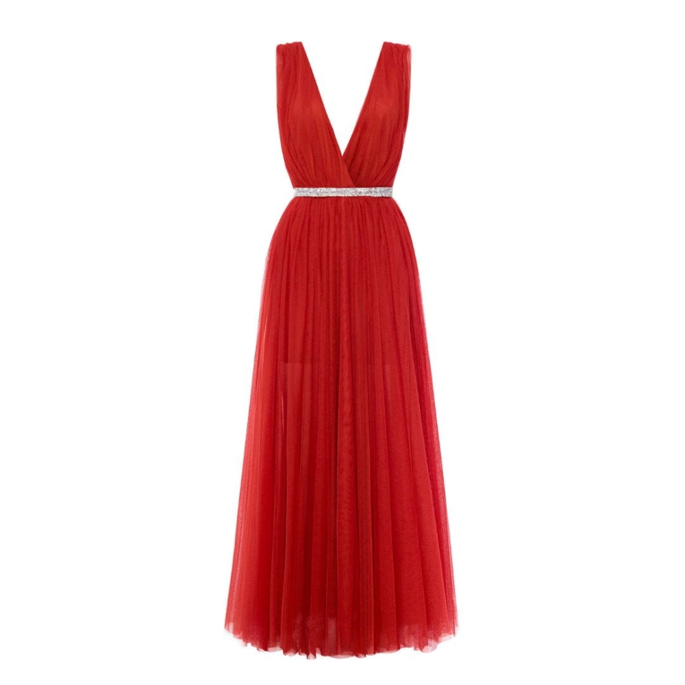 Długa tiulowa zjawiskowa sukienka maxi kolorze czerwonym Flora by Swing