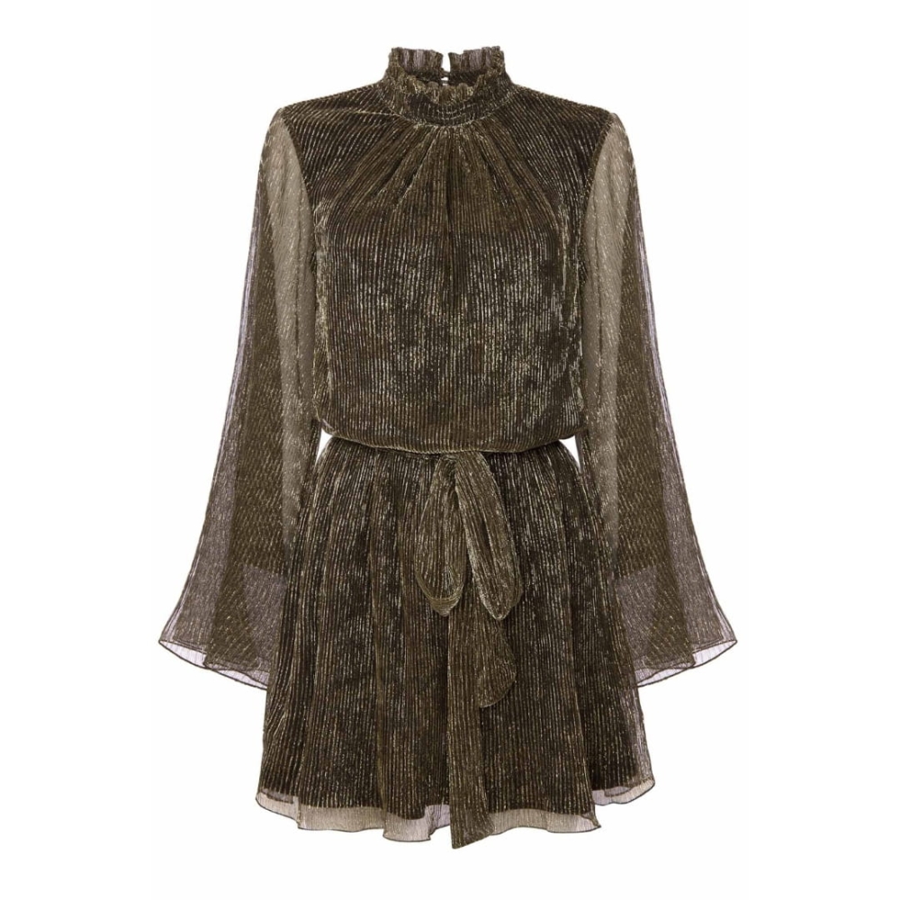 Połyskująca na złoto bluzowana sukienka z szerokimi rękawami Carla by Swing złota sukienka z szerokimi rękawami