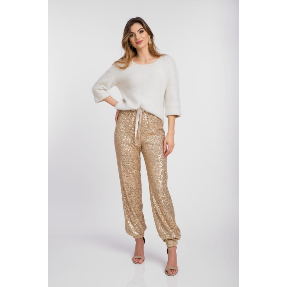 Złote cekinowe spodnie typu alladynki Kendall by Swing