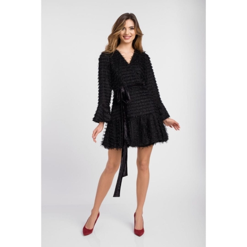 Black sweater dress with fringe SHAGGY by Swing