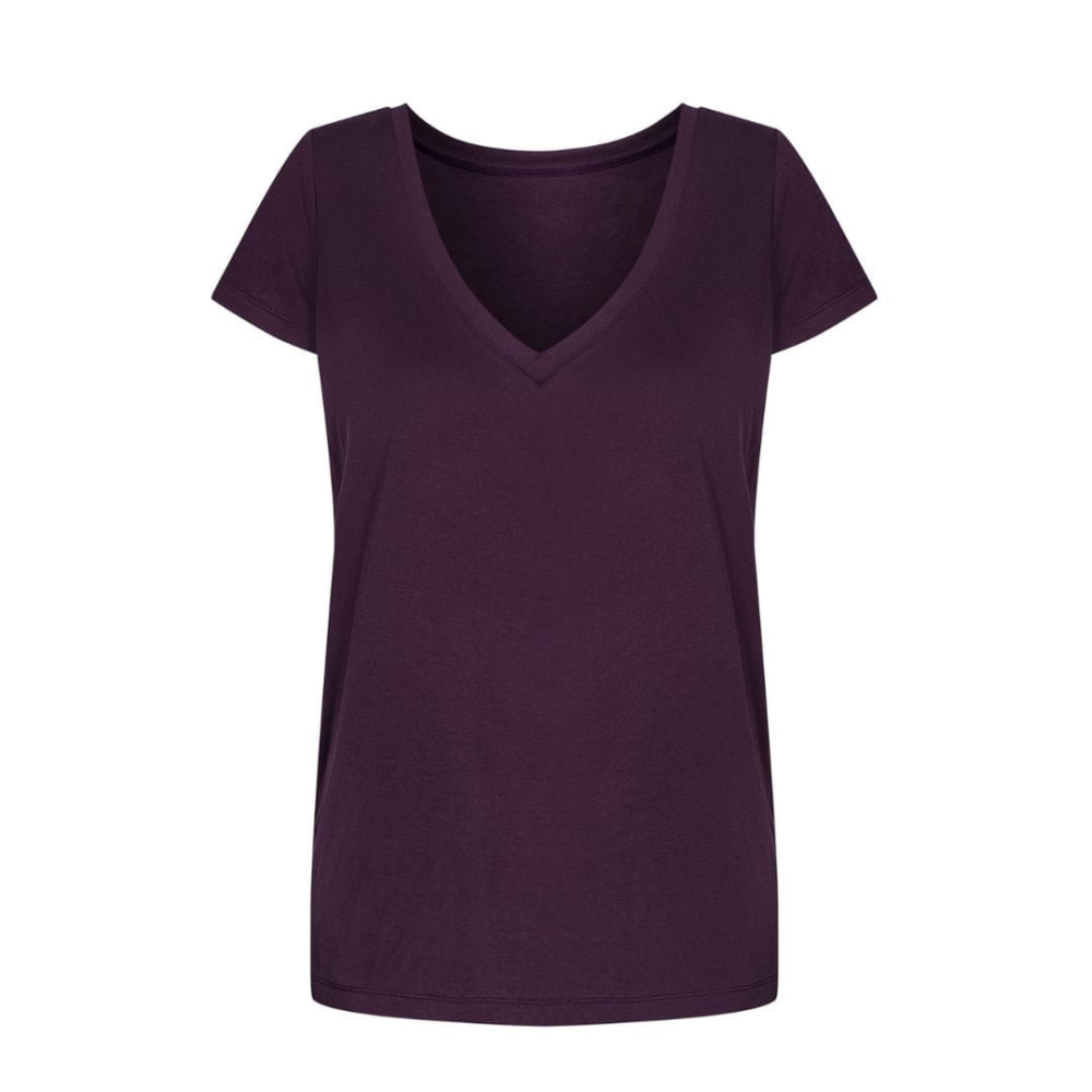 Dwustronny T-shirt z dzianiny modal bakłażanowy fiolet