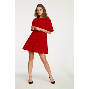 Red flared dress with buff sleeves Festive by Swing SS21