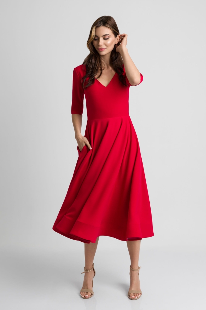 Czerwona rozkloszowana sukienka midi Sally by Swing