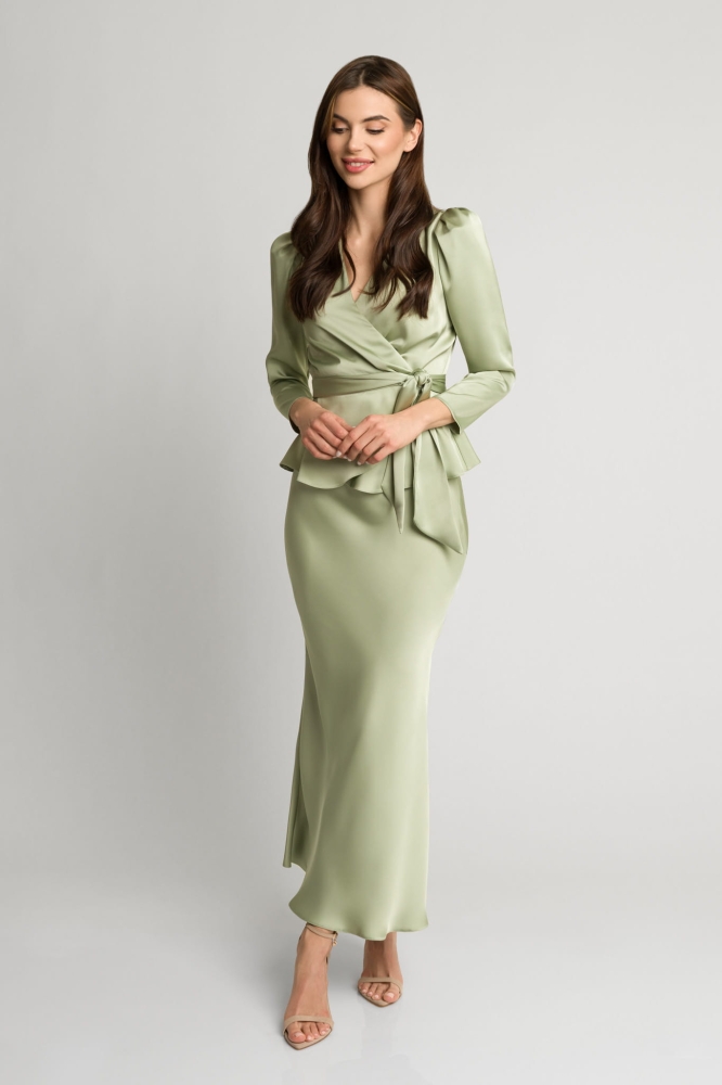 Oliwkowy elegancki komplet spódnica + bluzka  Ottie by Swing