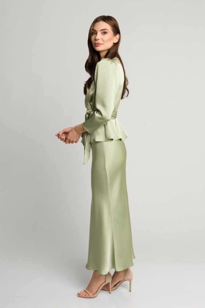Oliwkowy elegancki komplet spódnica + bluzka  Ottie by Swing