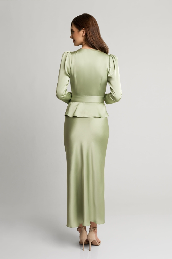 Oliwkowy elegancki komplet spódnica + bluzka  Ottie by Swing  -2.JPG