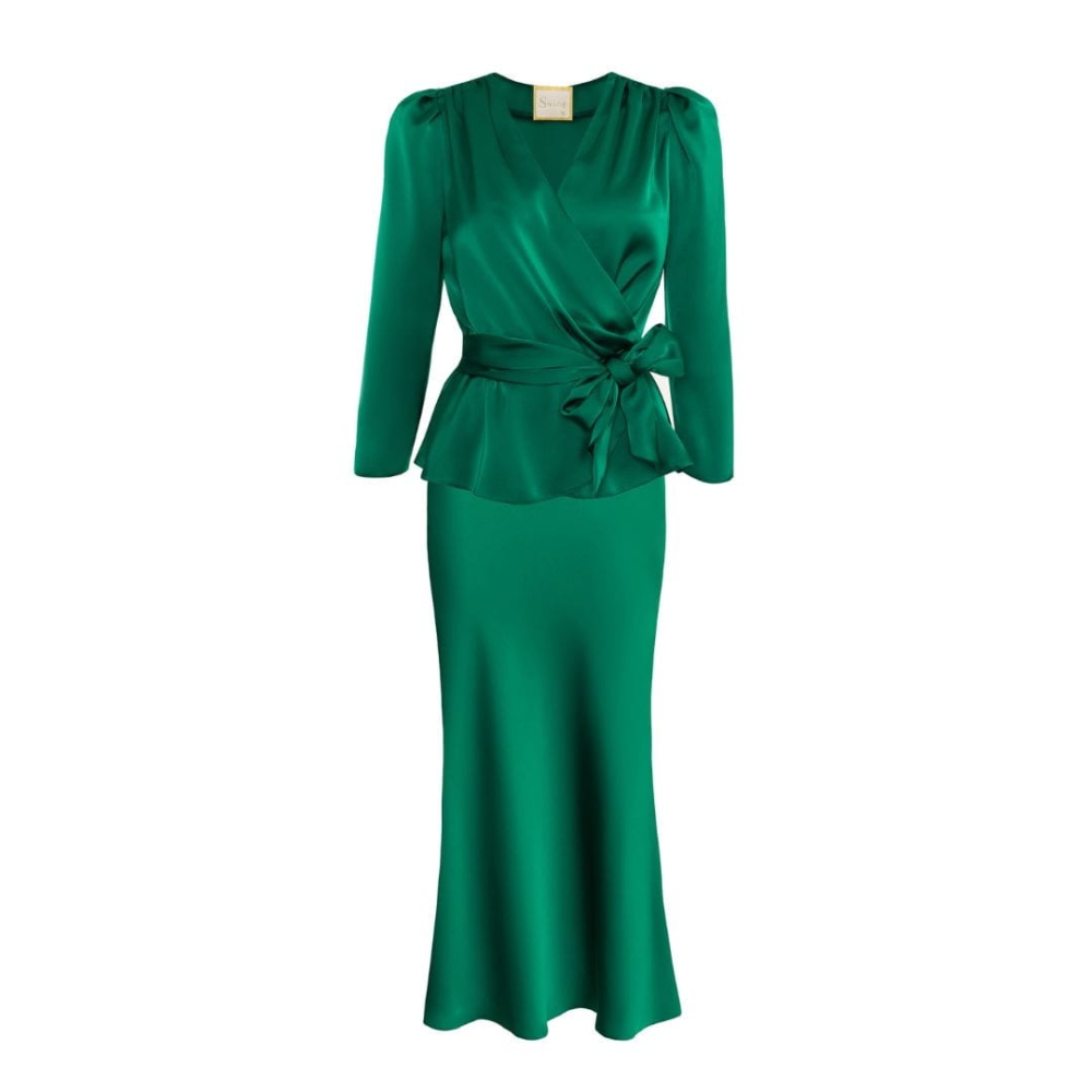 Zielony elegancki komplet spódnica + bluzka  Ottie by Swing