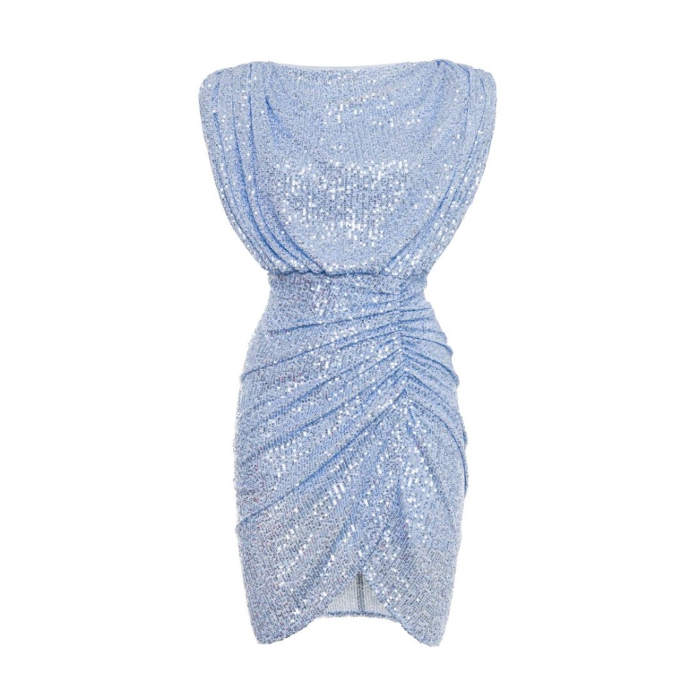 Błękitna dopasowana sukienka mini z cekinów bez rękawa Nicol Summer Short by Swing