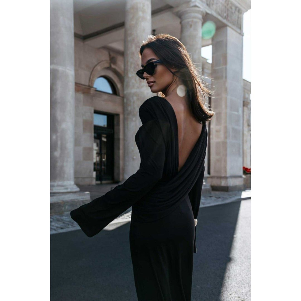 Czarna zmysłowa elegancka sukienka maxi z wycięciem na plecach Lola