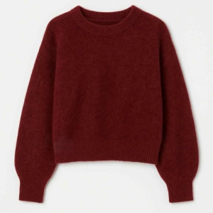 Bordowy wełniany sweter z okrągłym dekoltem Cosy alpaka + merino
