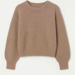 Beżowy kamelowy dzianinowy wełniany sweter z okrągłym dekoltem Cosy  alpaka + merino