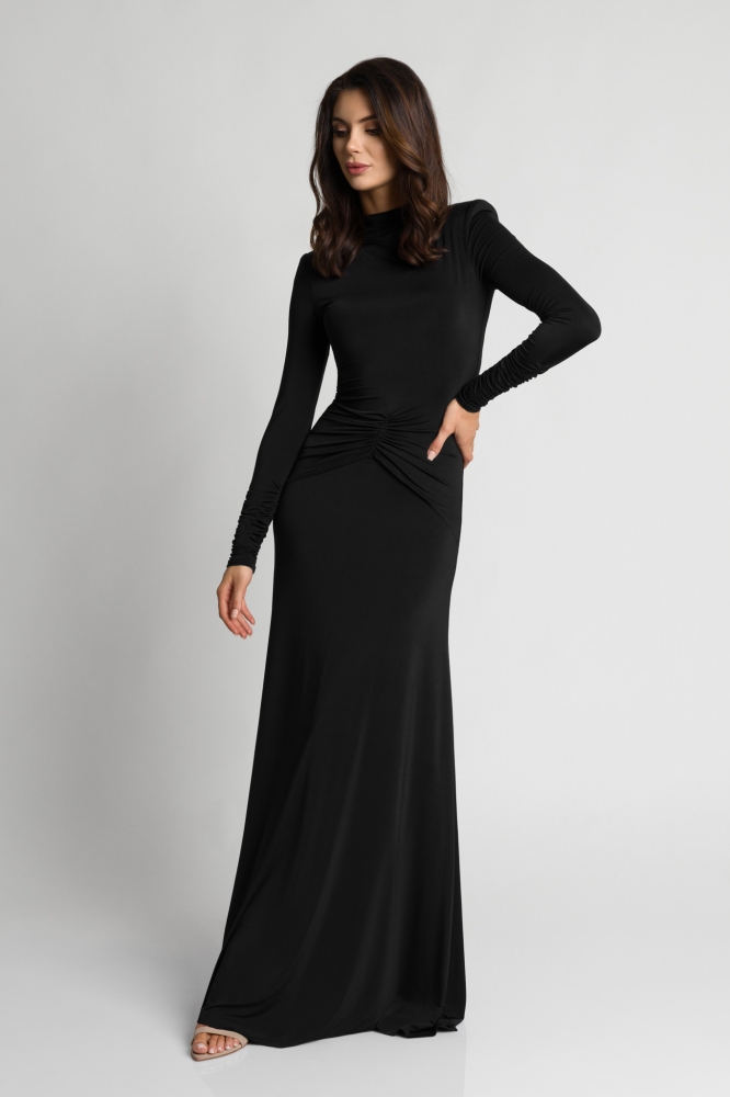 Efektowana dopasowana sukienka z golfem z marszczeniem w talii Anabel by Swing