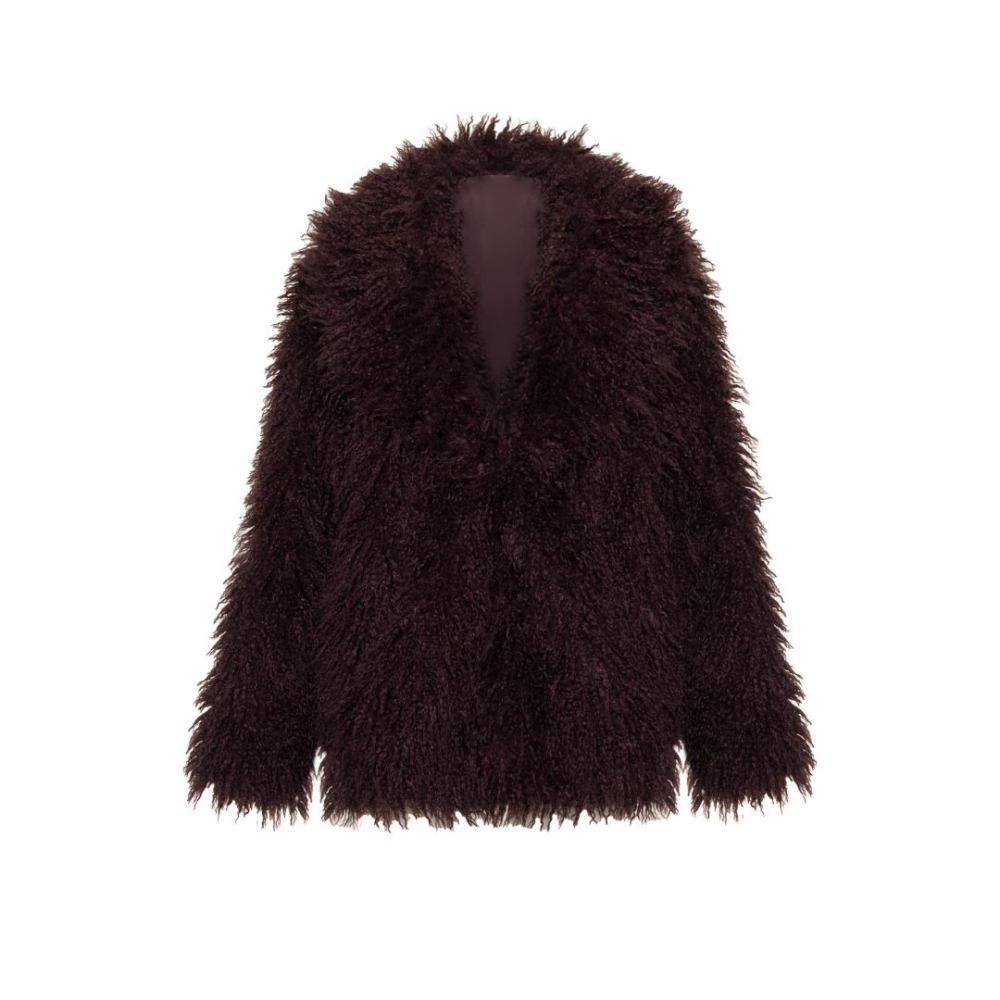 Brązowe kakaowe futro wegańskie z lamy