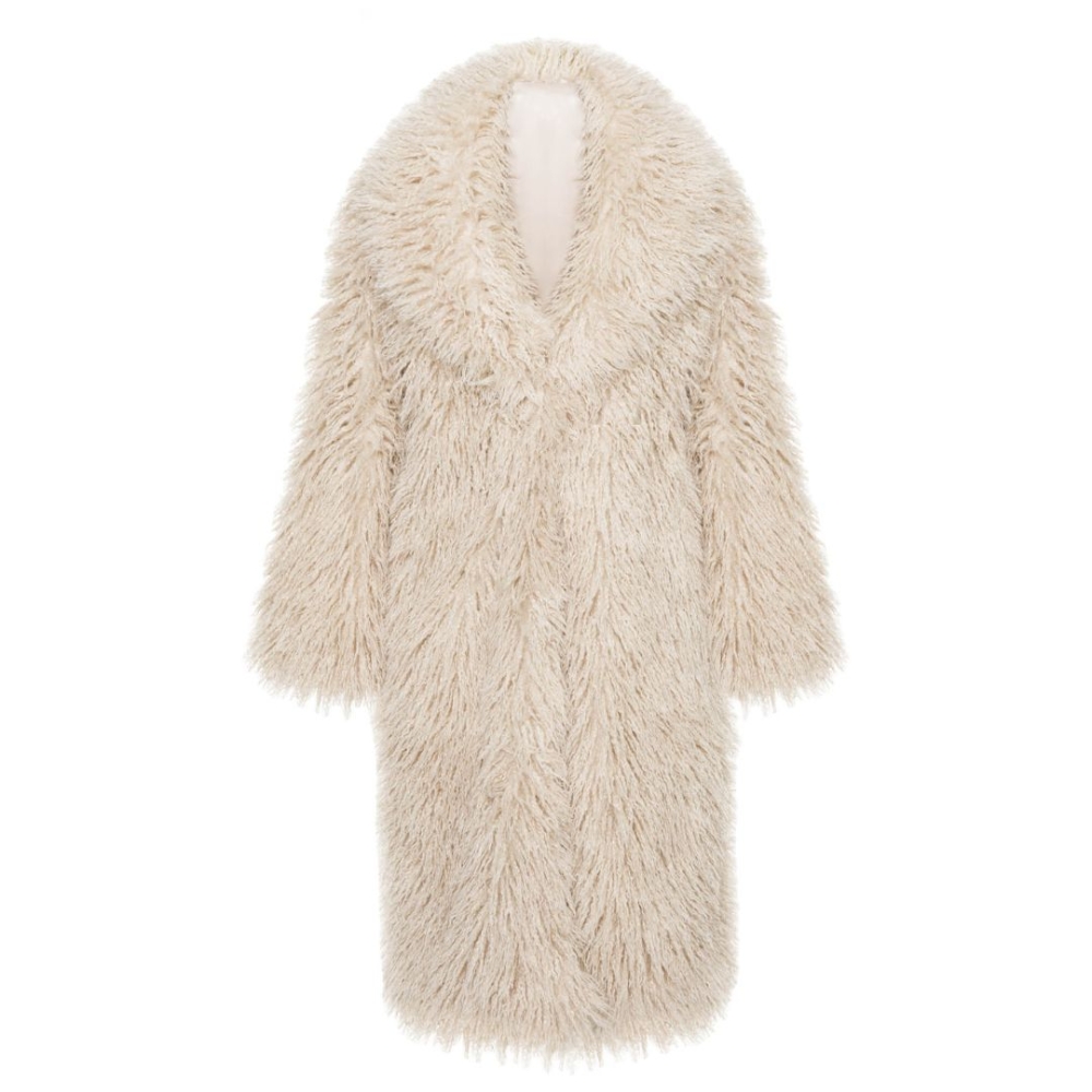 Beżowe długie wegańskie futro lama