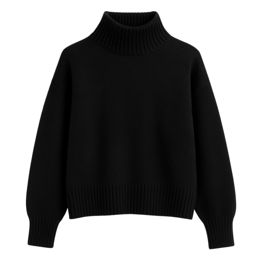 czarny wełniany kaszmirowy sweter z półgolfem kaszmir plus wełna merino