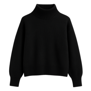 Czarny ciepły wełniany sweter z półgolfem o kroju oversize kaszmir + merino  Cashy