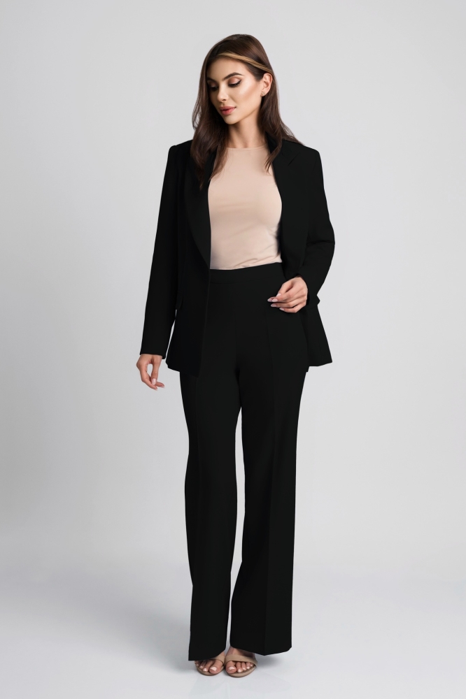 Czarne klasyczna spodnie z wysokim stanem i prostą nogawką Diego Two