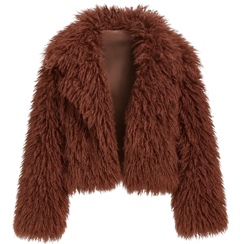 Brązowe krótkie futro wegańskie z lamy