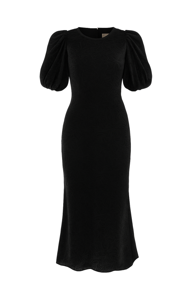 Czarna welurowa sukienka midi z bufiastym rękawem Claudia by Swing
