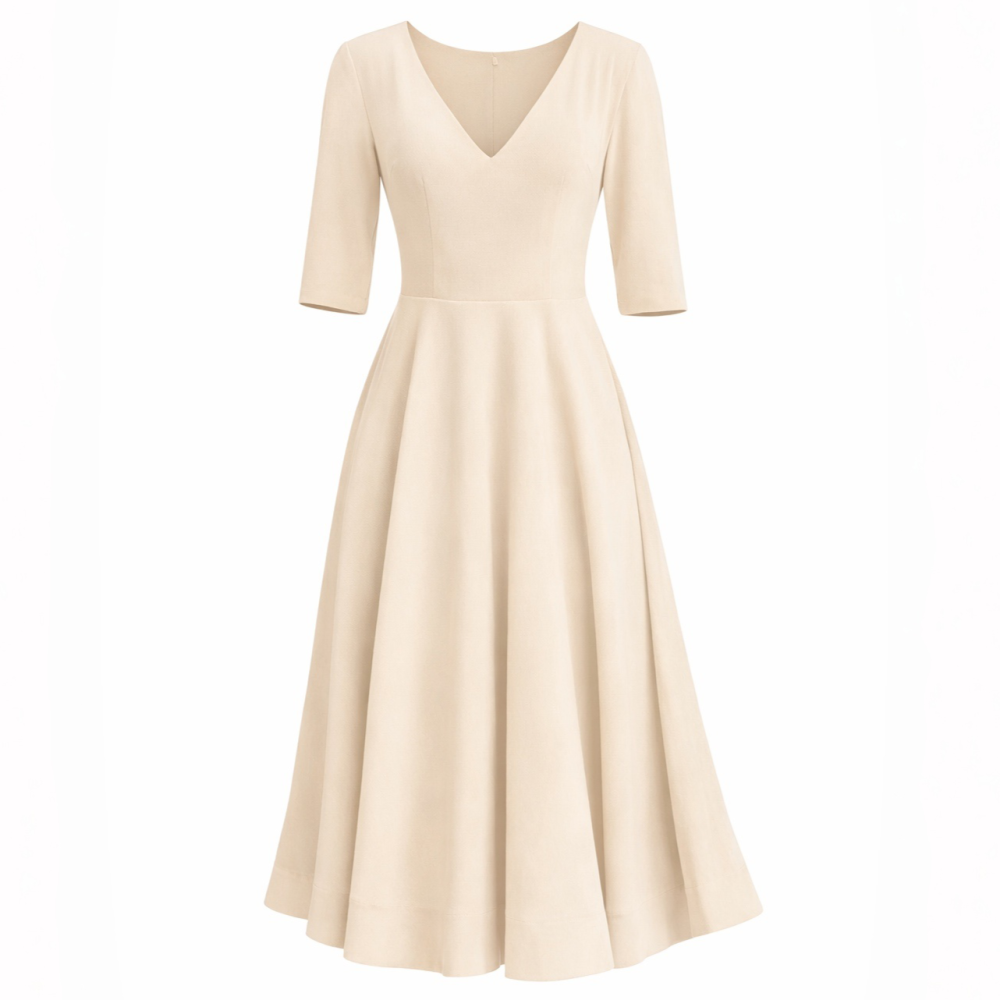 Beżowa rozkloszowana sukienka midi Sally by Swing