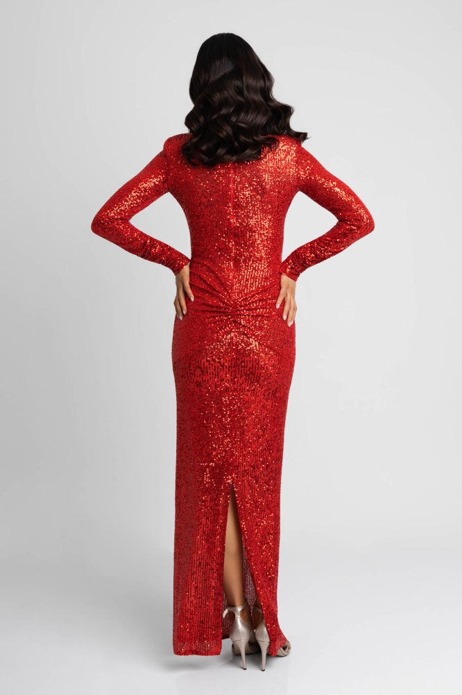 Długa efektowana czerwona cekinowa sukienka Anabel by Swing