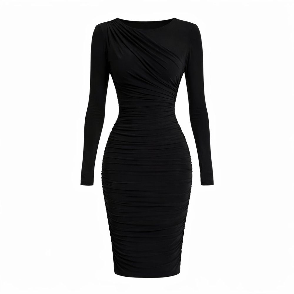 Elegancka dopasowana drapowana sukienka w czarnym kolorze Olivia by Swing
