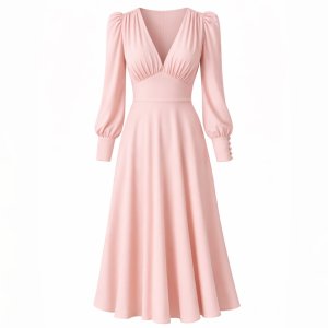 Pudrowo różowa rozkloszowana romantyczna sukienka midi z dekoltem Aisha by Swing  