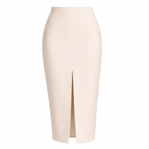Dopasowana beżowa ołówkowa spódnica z rozporkiem z przodu z serii Jasmine by Swing  