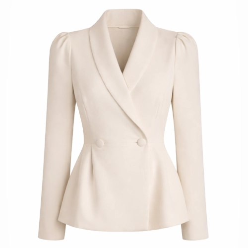 Beżowa dopasowana marynarka z baskinką Jasmine by Swing  