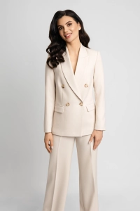 Beżowy pastelowy garnitur  dwurzędowa marynarka i luźne spodnie  Billy by Swing    Sand