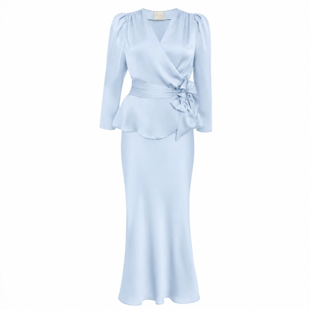 Błękitny elegancki komplet spódnica + bluzka Ottie by Swing