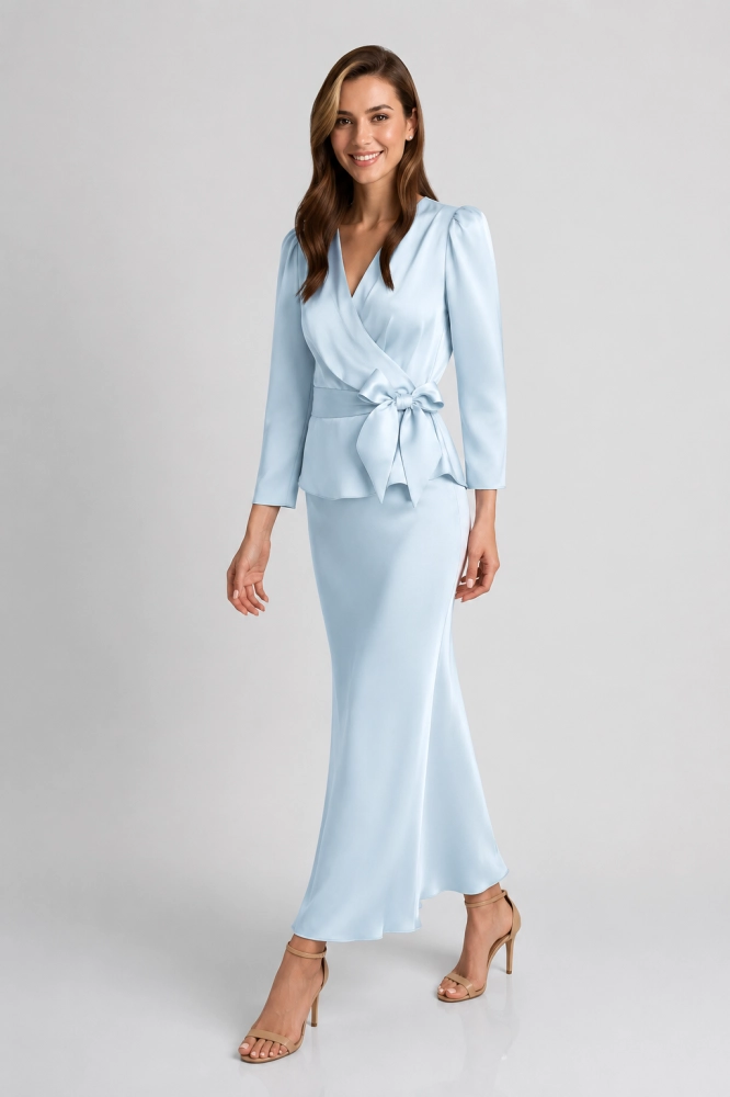 Błękitny elegancki komplet spódnica + bluzka Ottie by Swing