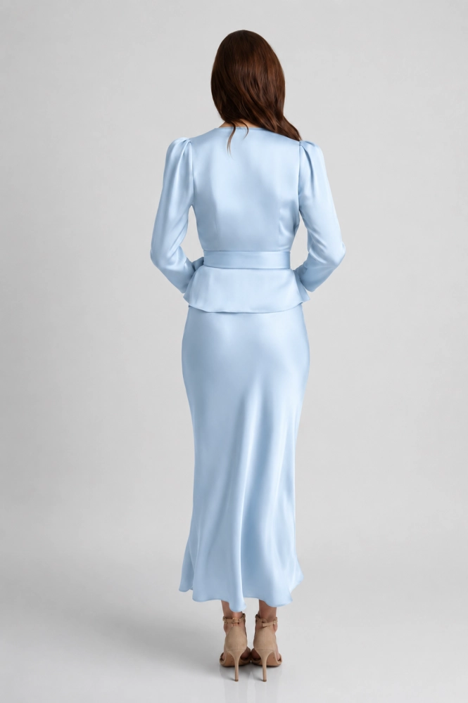 Błękitny elegancki komplet spódnica + bluzka Ottie by Swing