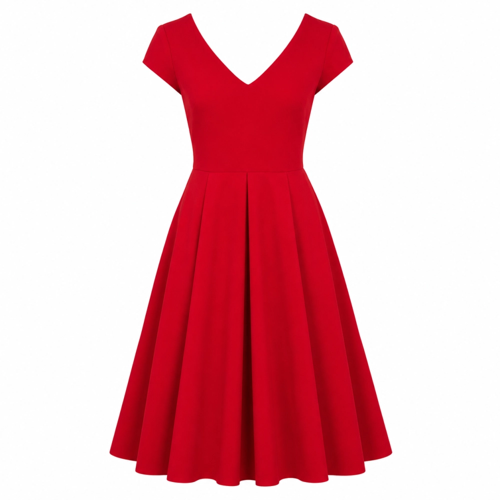 Elegancka rozkloszowana sukienka midi z krótkim rękawem i szerokim dekoltem Maria by Swing