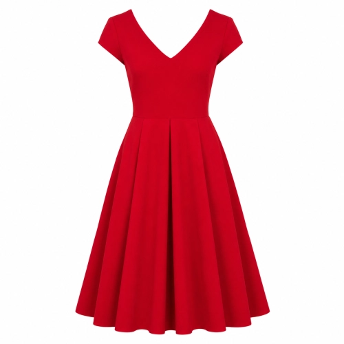 Elegancka rozkloszowana sukienka midi z krótkim rękawem i szerokim dekoltem Maria by Swing 