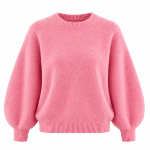Różowy cukierkowy wełniany sweter z okrągłym dekoltem Cosy alpaka + merino 