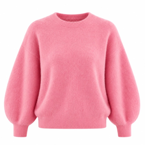 Różowy cukierkowy wełniany sweter z okrągłym dekoltem Cosy alpaka + merino 