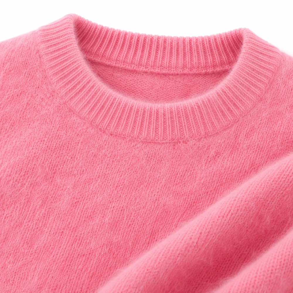 Różowy cukierkowy wełniany sweter z okrągłym dekoltem Cosy alpaka + merino