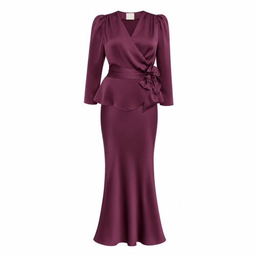 Śliwkowy elegancki komplet spódnica + bluzka  Ottie by Swing  