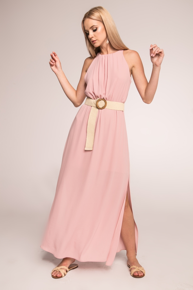 Różowa sukienka maxi z rozporkami Intensa