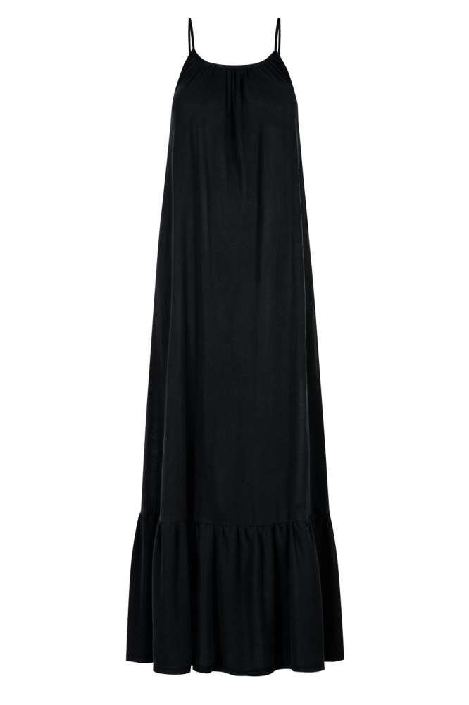  Długa czarna sukienka na ramiączka