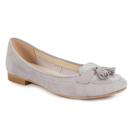 Grey suede ballet flats with tassel by Alexio Giorgio